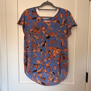 Philosophy Blue Orange Floral Chain Print Blouse Medium Work Office Top